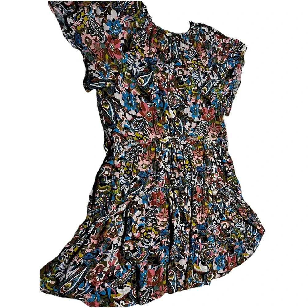 Anthropologie Floral Paisley Mini Dress in Black, Blue, Pink, Olive - Picture 4 of 11